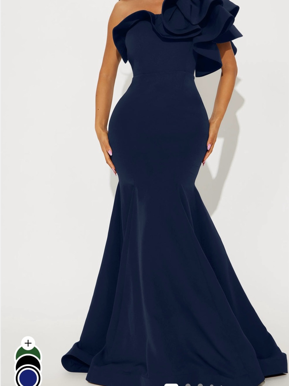 Fashion Nova Off-Shoulder Navy Ruffle Bodycon Dress